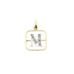 Bicolor gouden hanger van de letter M met diamanten; 0,03..., Handtassen en Accessoires, Bedels, Ophalen of Verzenden, Gebruikt