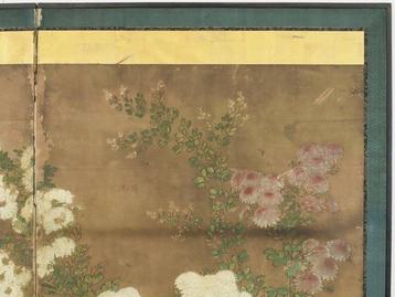 Paravent Bybu - Chrysanthèmes et clôture en bois - Japon -