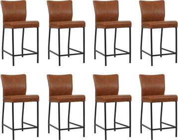 Set van 8 Cognac leren moderne barkrukken - poot vierkant, Ophalen of Verzenden