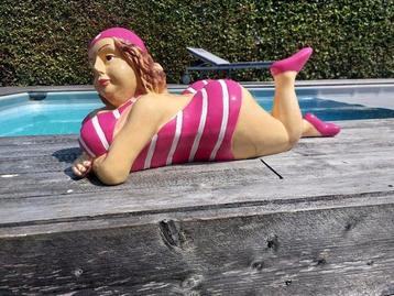 Statue, statue 75 cm length of lying lady in bathing suit -