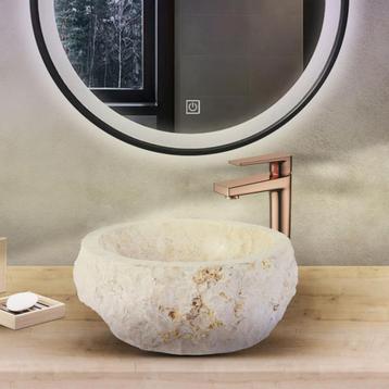 Waskom BWS Stone Rond 30-35x30-35x15 cm Natuurmarmer Creme beschikbaar voor biedingen