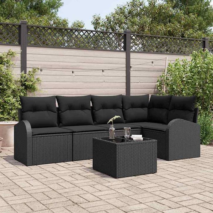 vidaXL Bankstel met kussen Zwart Polyester, Tuin en Terras, Tuinsets en Loungesets, Nieuw, Verzenden