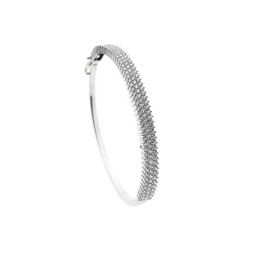 Witgouden slavenarmband; cluster van zirconia steentjes..., Handtassen en Accessoires, Armbanden, Overige kleuren, Gebruikt, Met edelsteen