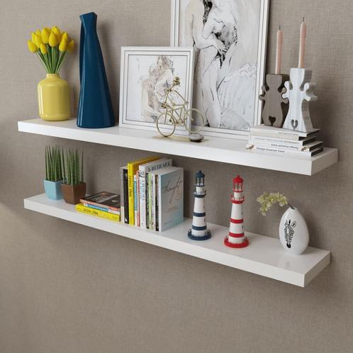 vidaXL Wandplanken MDF zwevend voor boeken/dvd wit 2 st, Huis en Inrichting, Kasten | Wandmeubels, Nieuw, Verzenden