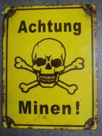 Plaque émaillée - Achtung Minen de la Seconde Guerre, Antiek en Kunst