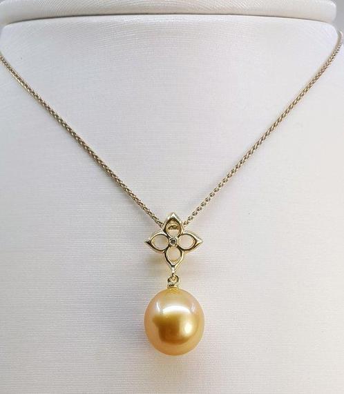 Hanger 11x12mm Deep Golden South Sea Pearl Drop - 14 kt., Handtassen en Accessoires, Antieke sieraden