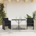 vidaXL 3-delige Bistroset met kussens poly rattan zwart, Tuin en Terras, Tuinsets en Loungesets, Verzenden, Nieuw