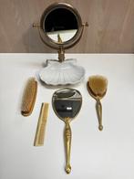 Vintage Ensemble de toilette (5) - Laiton doré - Avec miroir, Antiquités & Art