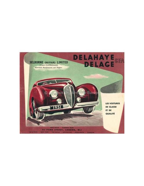 1951 DELAHAYE / DELAGE GFA BROCHURE FRANS, Livres, Autos | Brochures & Magazines
