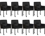 Set van 8 Zwarte leren moderne eetkamerstoelen - Toledo Leer, Nieuw, Vijf, Zes of meer stoelen, Eigentijds, Leer