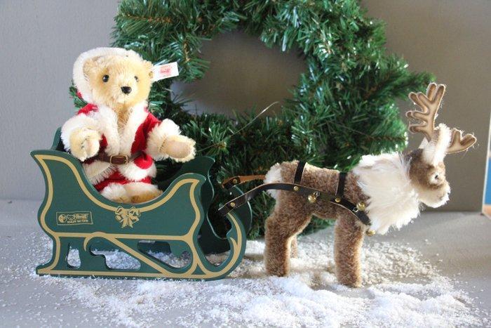 Steiff: Teddybeer kerstman met arreslee en rendier -, Antiek en Kunst, Antiek | Speelgoed