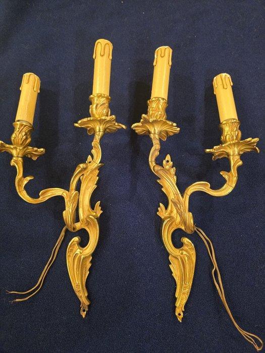 Wandkandelaar (2) - Verguld brons - Gouden bronzen appliques, Antiek en Kunst, Antiek | Meubels | Stoelen en Sofa's