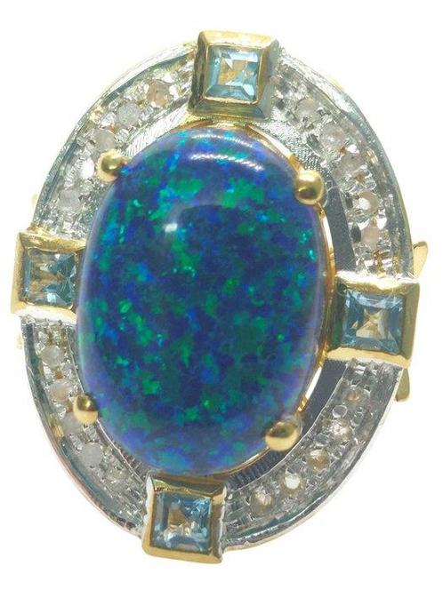 Zonder Minimumprijs - Ring - 9 kt. Geel goud, Zilver Opaal -, Handtassen en Accessoires, Ringen