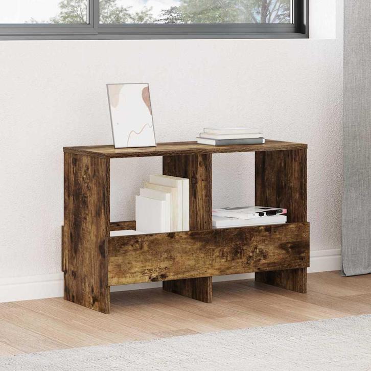 vidaXL Tijdschriftenrek Rook Eiken 68,5 x 30 x 45 cm, Huis en Inrichting, Woonaccessoires | Krantenbakken en Lectuurbakken, Nieuw