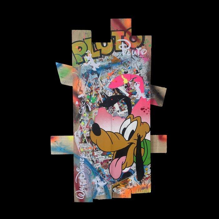 Vincent STREIFF - Tableau Pop Art Pluto sur bois de palette, Antiek en Kunst, Kunst | Schilderijen | Modern