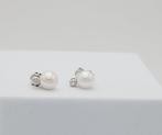 Oorbellen - 18 karaat Witgoud Parel - Diamant