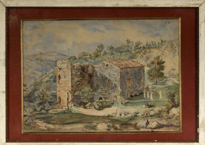 Onorato Carlandi (1848-1939) - Rovine nella campagna romana, Antiquités & Art, Art | Peinture | Classique