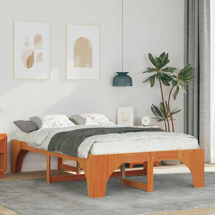 vidaXL Bedframe met opslag Bruin 135 x 190 cm Grenenhout, Huis en Inrichting, Slaapkamer | Bedden, Nieuw, Verzenden