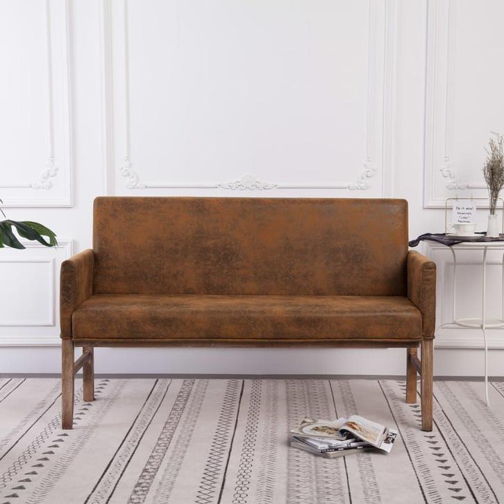 vidaXL Bankje met armleuning 140 cm kunstsuède bruin, Huis en Inrichting, Overige Huis en Inrichting, Nieuw, Verzenden
