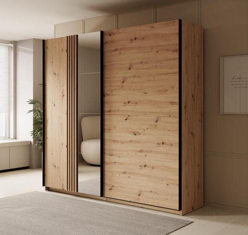 Kledingkast 220cm eiken Schuifdeuren met spiegel, Huis en Inrichting, Kasten | Overige, Nieuw, Verzenden