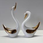 Statue, Gestileerd Zwanen Paar - 30 cm - Verre, Plaqué or