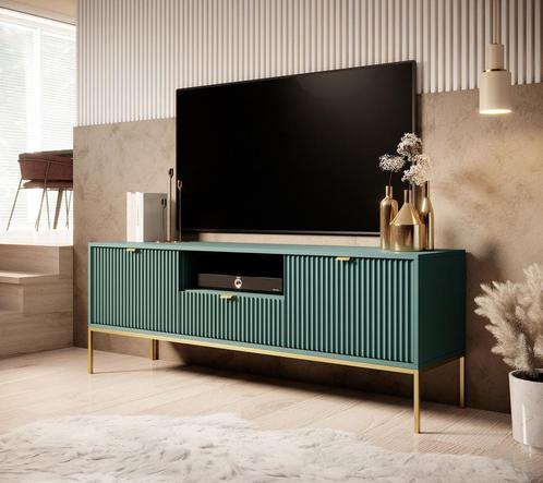 Meubella tv-meubel Navil groen goud 150 cm, Huis en Inrichting, Kasten |Televisiemeubels, 25 tot 50 cm, Nieuw, Overige materialen
