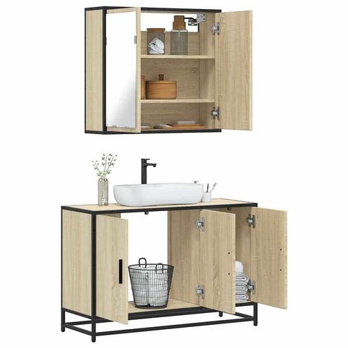 vidaXL 2-delige Badkamermeubelset bewerkt hout sonoma, Huis en Inrichting, Badkamer | Badkamermeubels, Nieuw, Verzenden