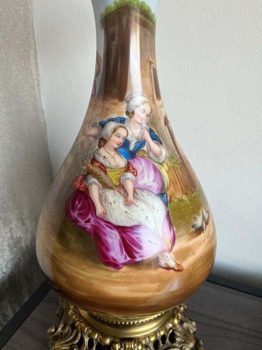Olielamp - Porselein, Messing, Glas - Napoleon lll olielamp, Antiquités & Art, Curiosités & Brocante