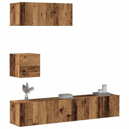vidaXL 4-delig Tv-meubelset wandmontage bewerkt hout oud, Huis en Inrichting, Kasten |Televisiemeubels, Nieuw, Verzenden
