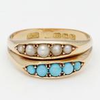 Ring - 18 karaat Geel goud Turquoise - Parel, Handtassen en Accessoires, Nieuw