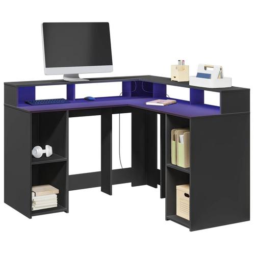 vidaXL Bureau met LED-verlichting 130x130x91 cm bewerkt hout, Huis en Inrichting, Bureaus, Nieuw, Verzenden