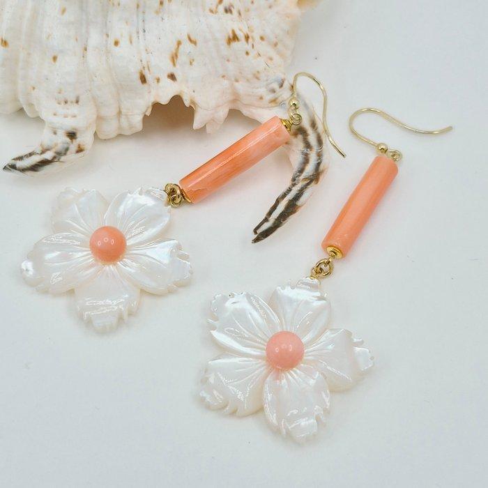 Koraal - Zilver, Verguld - Oorbellen - CORALLO ROSATO, Antiek en Kunst, Curiosa en Brocante