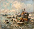 Evert Moll (1878-1955) - Bedrijvigheid in haven van, Antiek en Kunst