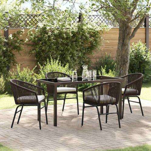 vidaXL Tuin Eettafel Set 5 pcs Bruin Poly rattan, Tuin en Terras, Tuinsets en Loungesets, Nieuw, Verzenden