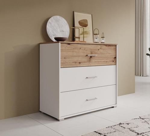 Meubella Ladekast Modern wit eiken 93 cm | 3 lades, Huis en Inrichting, Kasten | Overige, Nieuw, Verzenden