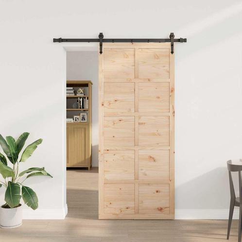 vidaXL Schuifdeur Bruin 80 x 208 cm Massief grenenhout, Doe-het-zelf en Bouw, Deuren en Vliegenramen, Nieuw, Verzenden