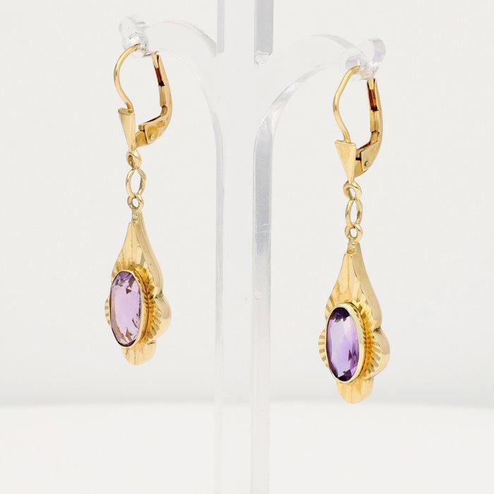 Oorbellen - 18 karaat Geel goud Amethist, Handtassen en Accessoires, Oorbellen