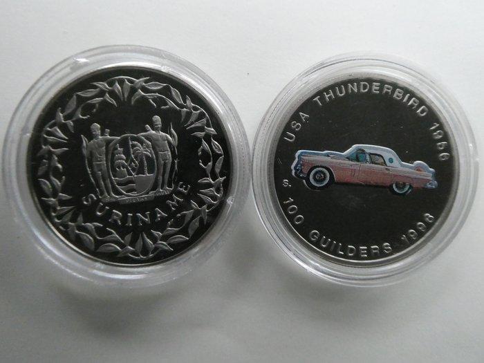 Suriname. 100 Gulden 1996 Schaarse Thunderbirds, 2 stuks, Timbres & Monnaies, Monnaies | Pays-Bas
