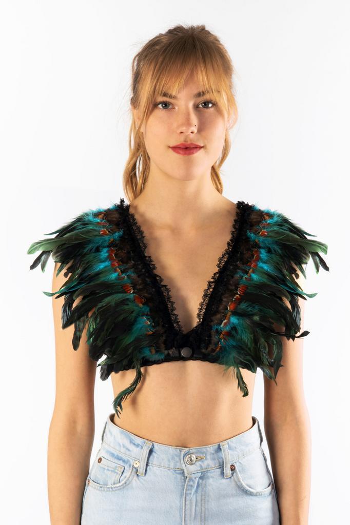 Top met Veren Turquoise XS S M Verentop Kostuum Topje Veertj, Kleding | Dames, Carnavalskleding en Feestkleding, Nieuw, Ophalen of Verzenden