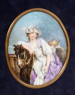 Vrouw met een paard en pluimvee. - Painted Porcelain -