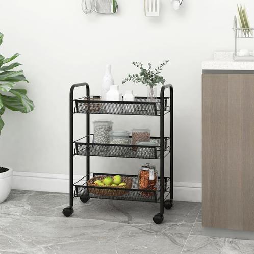 vidaXL Keukentrolley 3-laags 46x26x64 cm ijzer zwart, Huis en Inrichting, Keuken | Keukenbenodigdheden, Nieuw, Verzenden