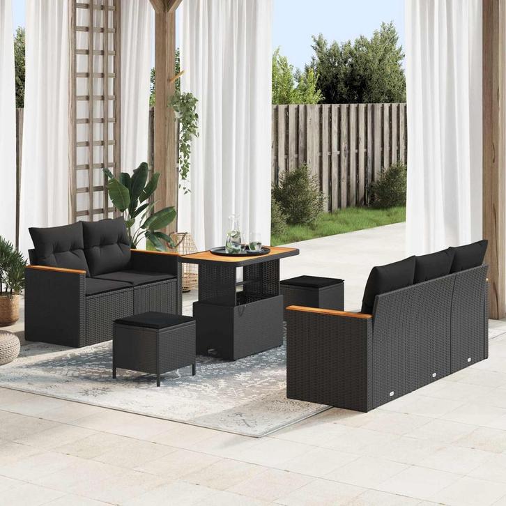 vidaXL Tuinbank Set 8 pcs Zwart poly rattan, Jardin & Terrasse, Ensembles de jardin, Envoi