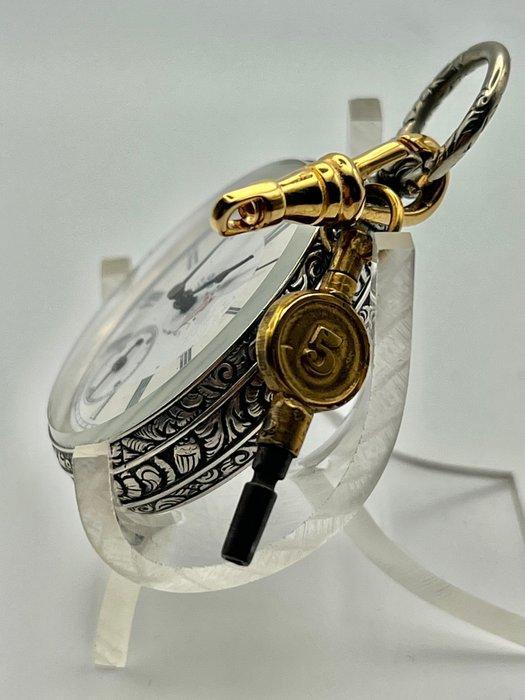 Cilindro Argento . Uk . Quadrante decorato . 1880 ., Handtassen en Accessoires, Horloges | Heren