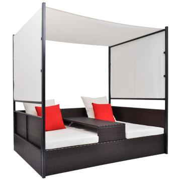 vidaXL Tuinbed met luifel 190x130 cm poly rattan bruin, Verzenden