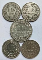 Zwitserland. 5 rare silver coins 2 francs 1922 - 1 franc, Timbres & Monnaies, Monnaies | Europe | Monnaies non-euro