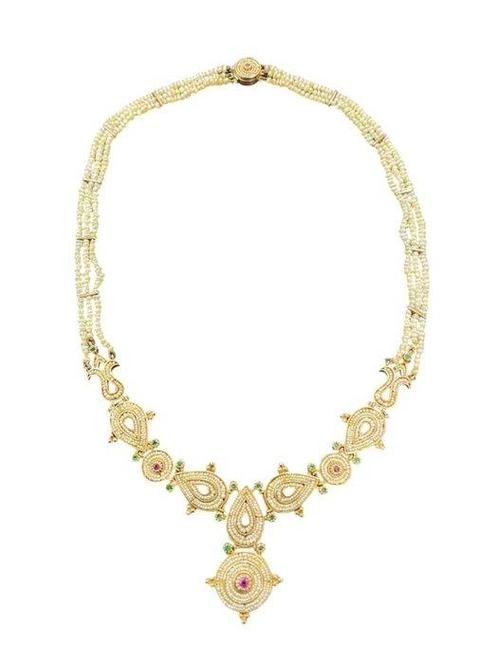 Choker halsketting - 12 kt. Roségoud Parel - Smaragd -, Handtassen en Accessoires, Antieke sieraden