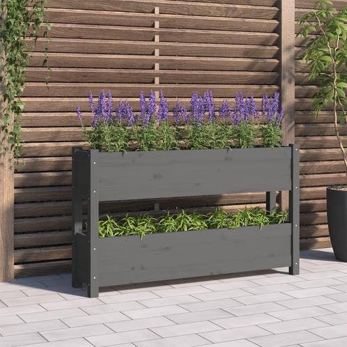 vidaXL Plantenbak 112x25x66 cm massief grenenhout grijs, Tuin en Terras, Bloempotten, Nieuw, Verzenden