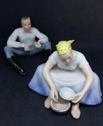 Herend - Beeldje, Farmers couple - 13 cm - Porselein - 1950, Antiquités & Art, Antiquités | Verre & Cristal