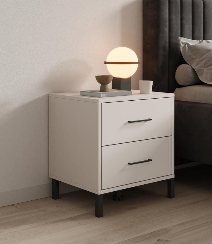 Meubella Nachtkastje beige 48x40x52 cm | 2 lades, Huis en Inrichting, Kasten | Overige, Nieuw, Verzenden