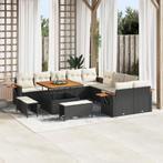 vidaXL 13-delige tuinset met kussens in zwart poly rattan en, Tuin en Terras, Verzenden, Nieuw